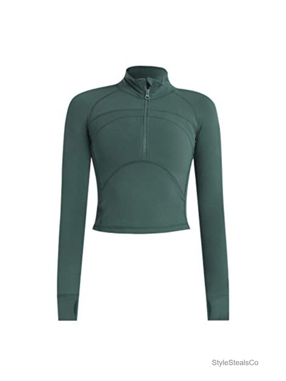 Women's Cropped 1/2 Zip Workout Jacket Pullover Running Athletic Slim Fit Long